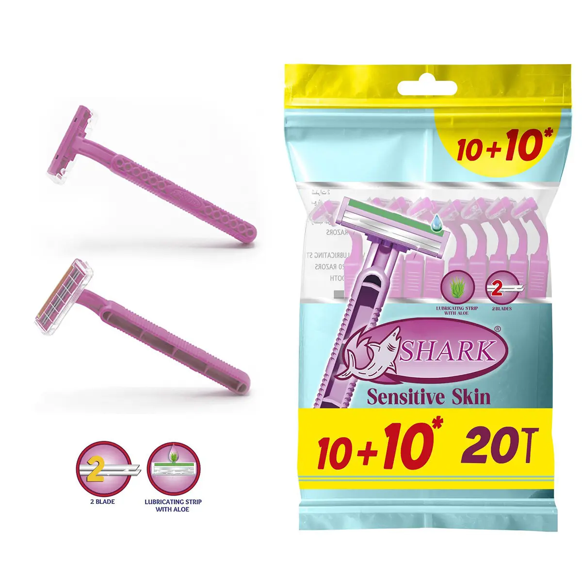 Shark Disposable Razors 20 Pcs  2 Blades For Women Fixed Head Rubber Handle  - view 1