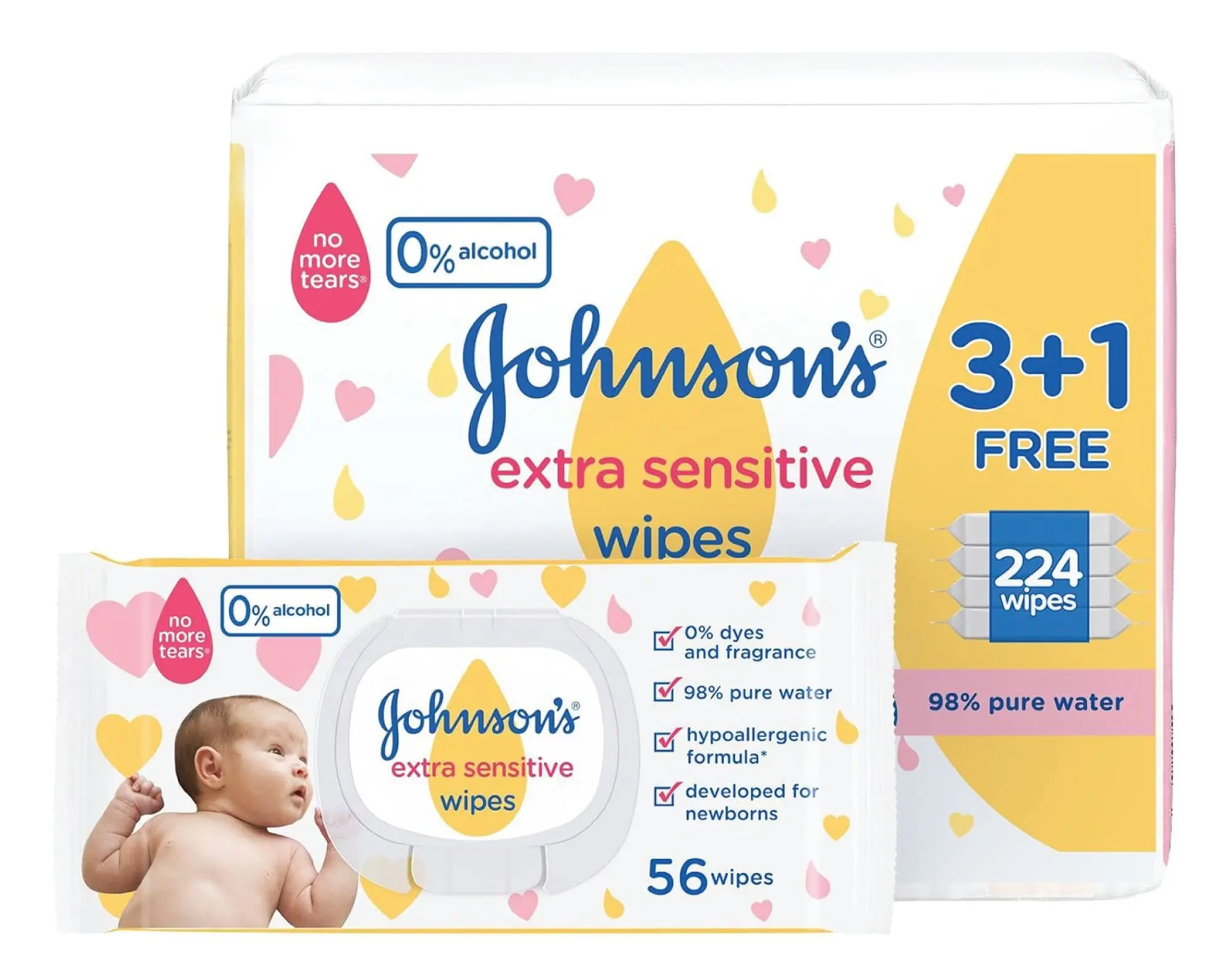 Johnson's Baby Wipes Extra Sensitive 56 Wipes Packs Of 3 pcs1 free - view 1