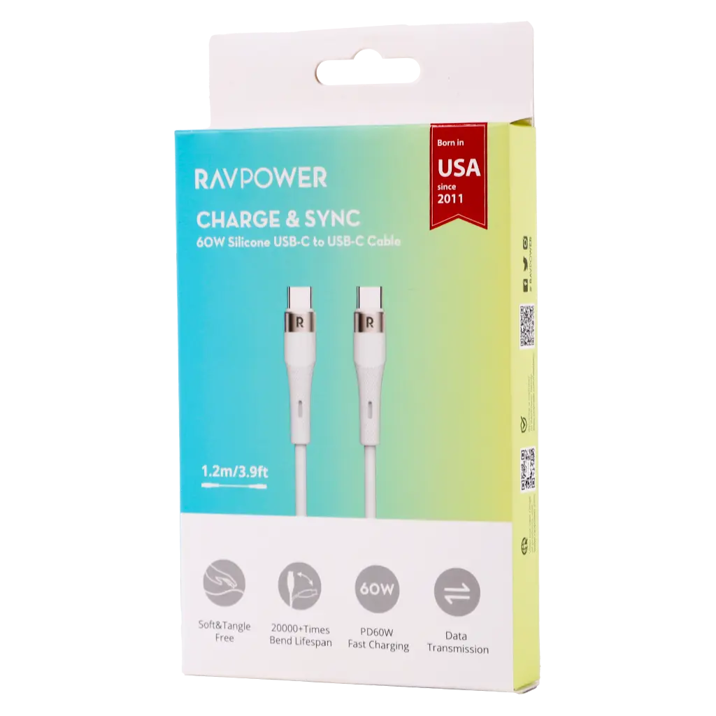 Ravpower Cable Type-C To Type-C  60W   1.2M White - view 2