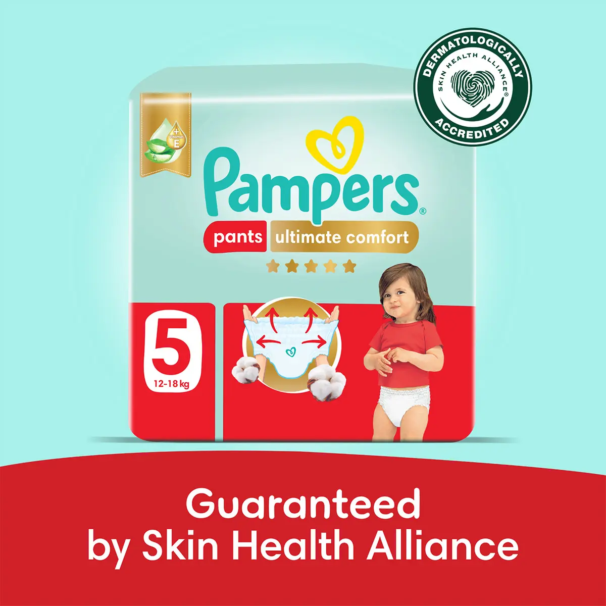 Pampers Diapers Ultimate Comfort Pants Size 5 Aloe Vera Lotion & Vitamin E 76 Pants  - view 5