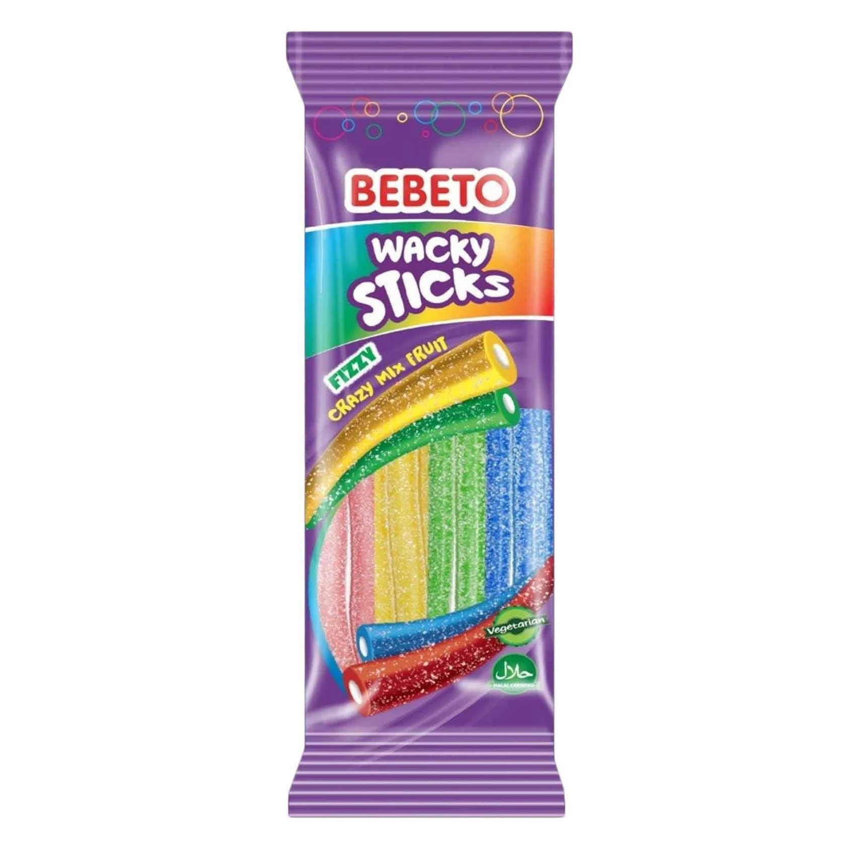 Bebeto Wacky Sticks Candy Fizzy Crazy Mix Fruit 180 gm