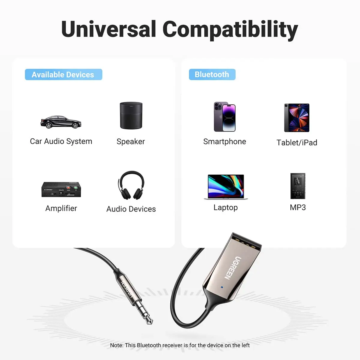 Ugreen Bluetooth Car Receiver Aux With Mic Gray - view 3