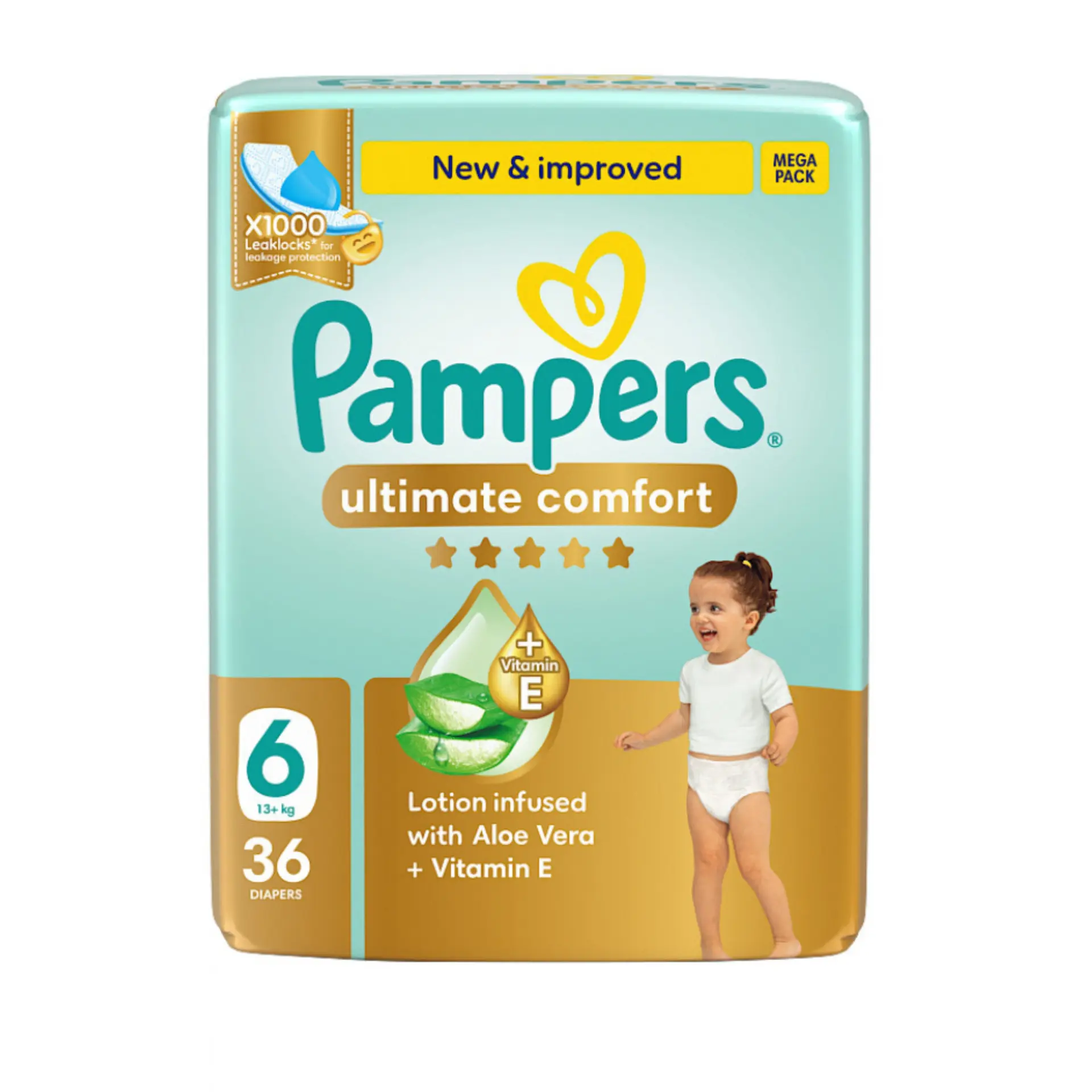 Pampers Diapers Ultimate Comfort Taped Size 6 Aloe Vera Lotion & Vitamin E 36 Diapers  - view 2