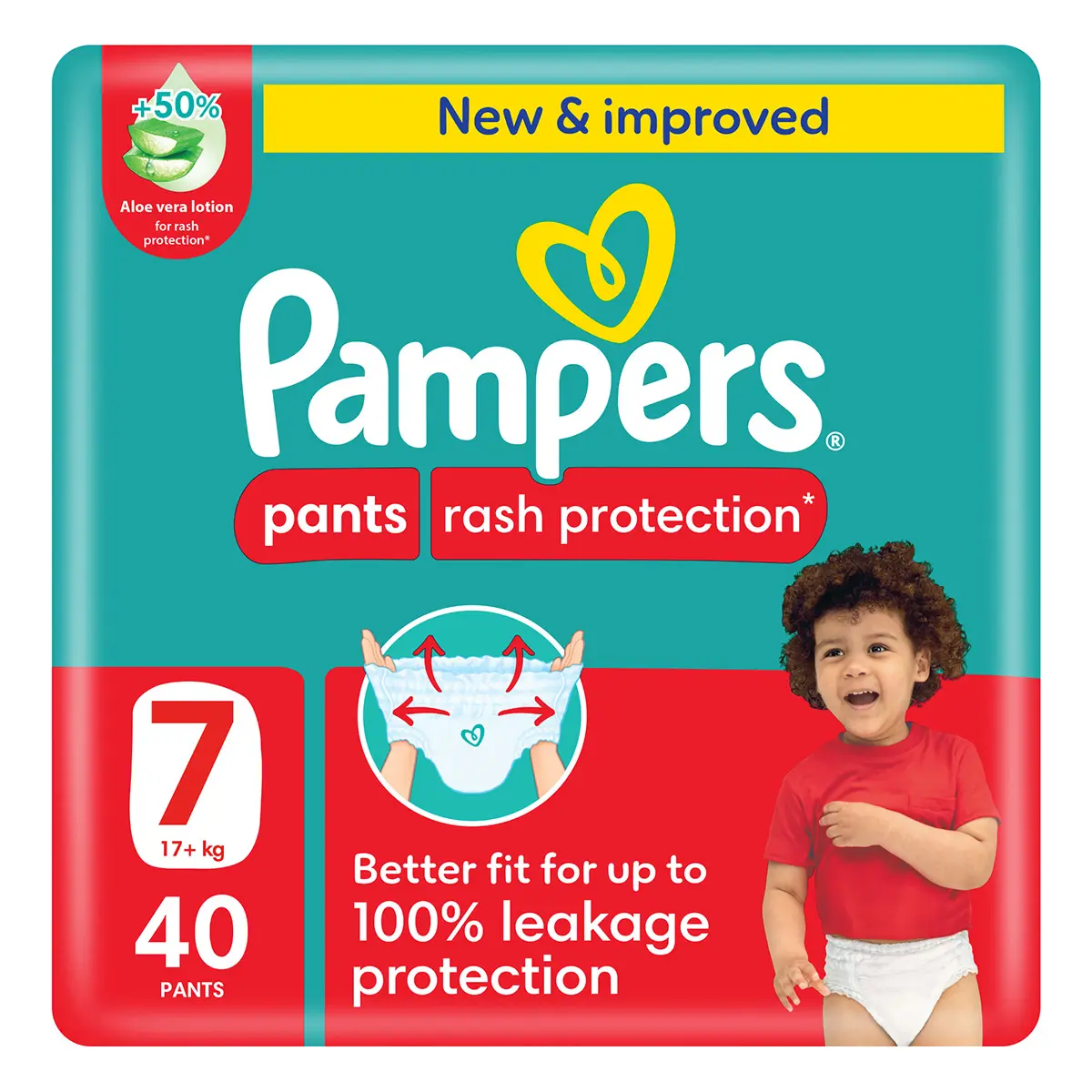 Pampers Diapers Rash Protection Pants Size 7 Aloe Vera Lotion 40 Pants  - view 1