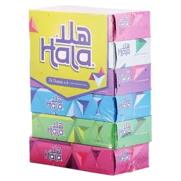 Hala Facial Tissue 2 Ply 76 Sheets Pack 6 Pcs