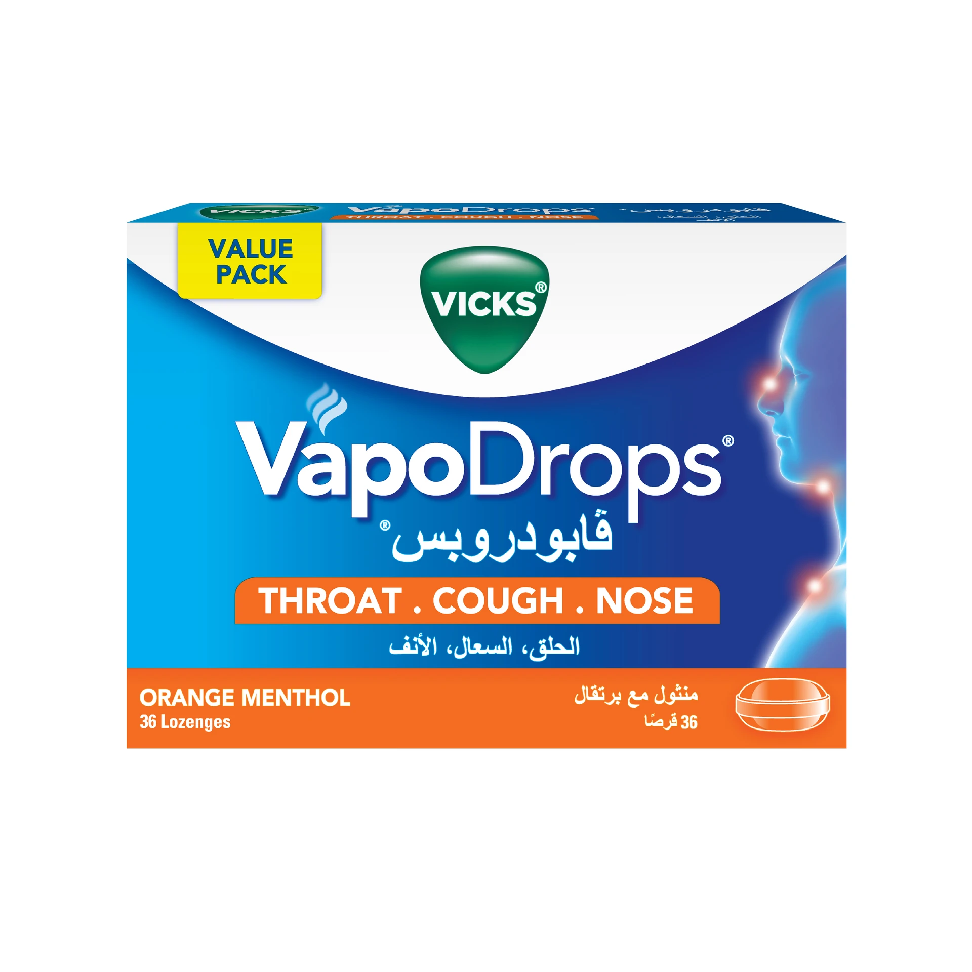 Vicks Vapodrops Lozenges Orange Menthol Flavour 36 Lozenges
