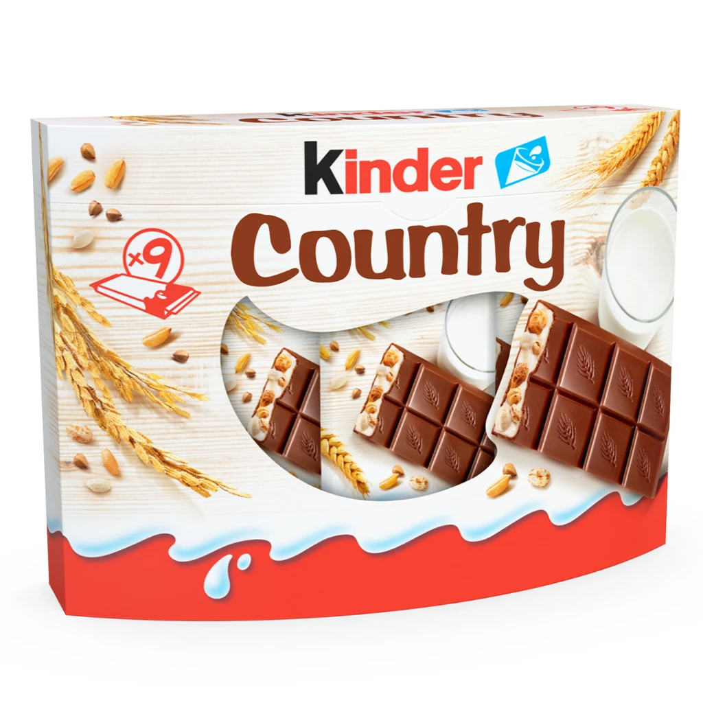 Kinder Country Milk Chocolate Bars with Milky Filling and Cereals Multipack 9 Bars 211.5 gm