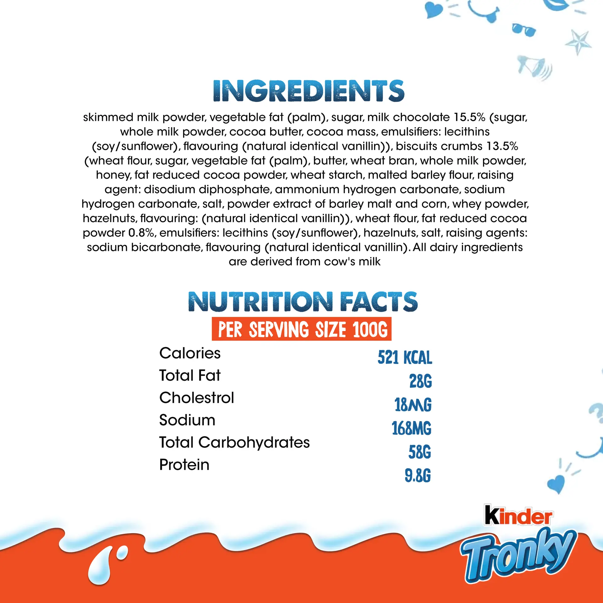 Kinder Tronky Cocoa Wafer with Chocolate Milky and Biscuit Crumbs Filling Multipack 5 Bars 90 gm - view 4