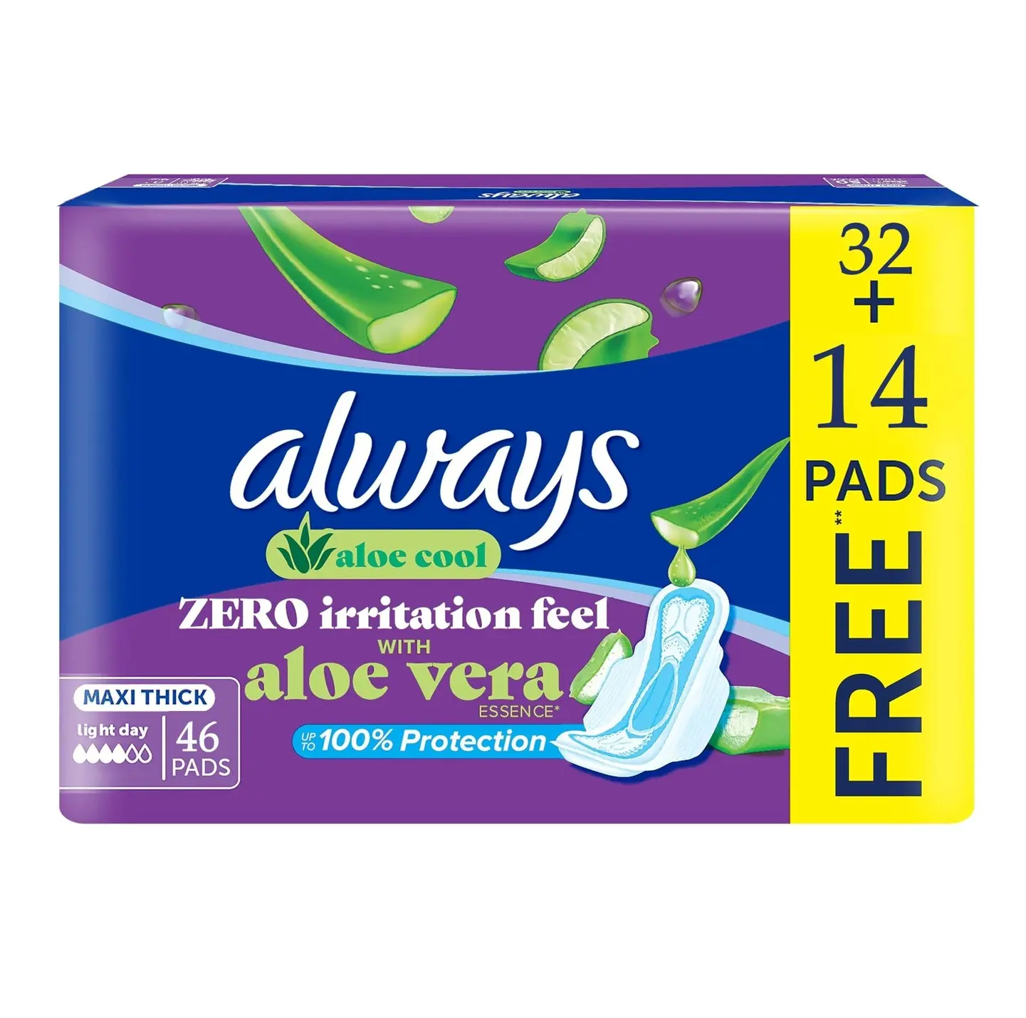 Always Aloe Vera Zero Irritation Feel Maxi Thick Large Sanitary Pads - 46 Pads - view 1