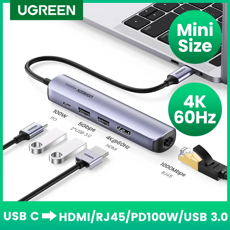 Ugreen USB-C to 2 USB 3.0+HDMI+RJ45 Ethernet Adapter + PD - view 5
