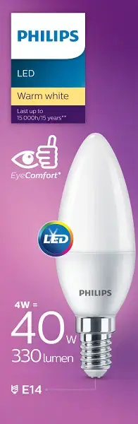 Philips Led Frosted Candles Provide A Soft With Small (E14) Fittings 4W-E14-CCT 2700K