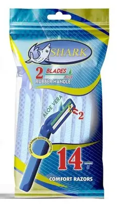 Shark Disposable Razors 14 Pcs 2 Blades Fixed Head Rubber Handle With Lubricating Strip  - view 1