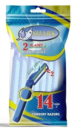 Shark Disposable Razors 14 Pcs 2 Blades Fixed Head Rubber Handle With Lubricating Strip 