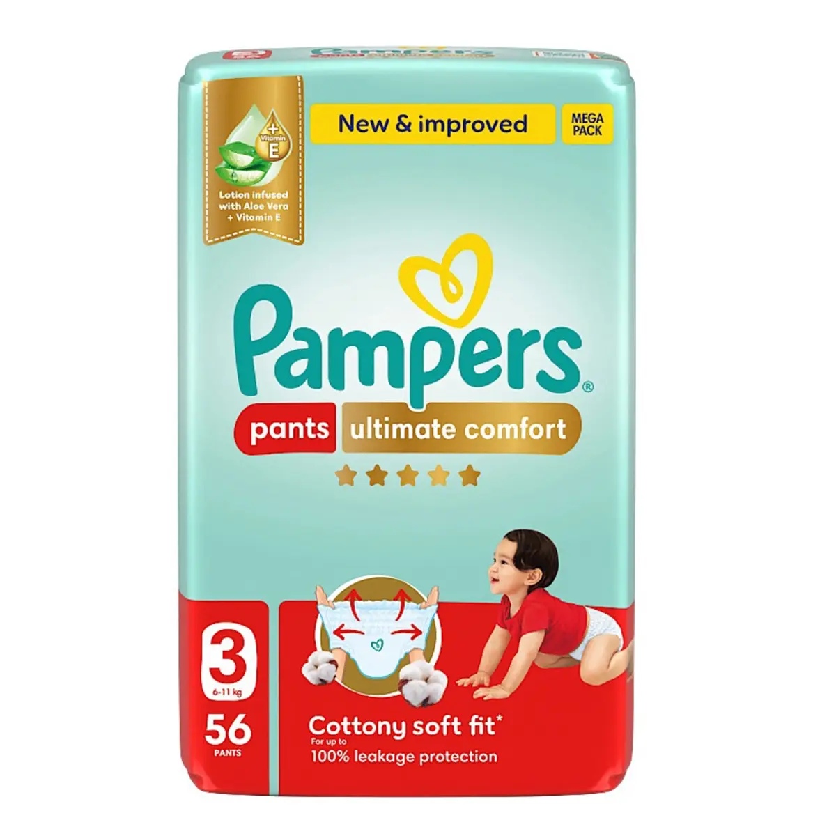 Pampers Diapers Ultimate Comfort Pants Size 3 Aloe Vera Lotion & Vitamin E 56 Pants  - view 10