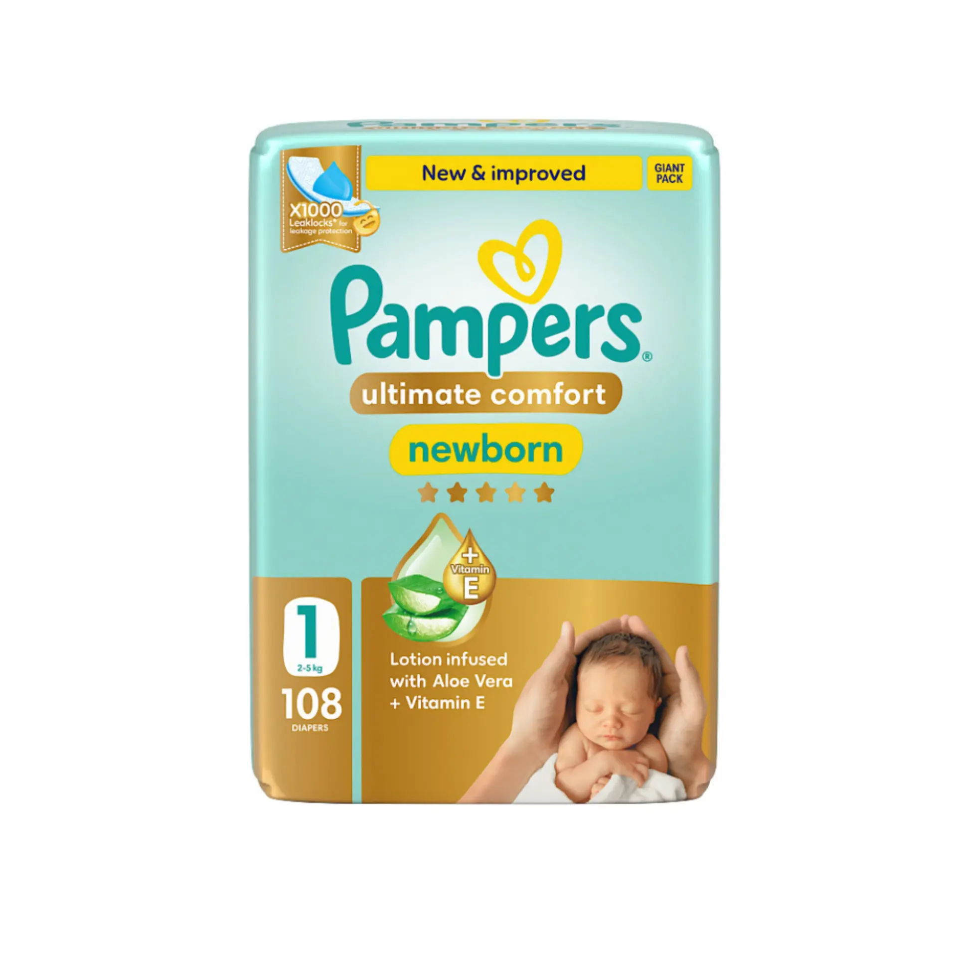 Pampers Diapers Ultimate Comfort Taped Size 1 Aloe Vera Lotion & Vitamin E 108 Diapers  - view 2