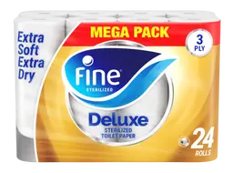 Fine Deluxe Toilet Paper Tissue 140 Sheets 3ply Pack 24 Rolls