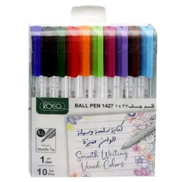روكو  قلم حبر جاف 1 مم 10 أقلام الوان متنوعه 