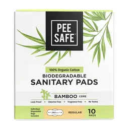 PeeSafe 100% Organic Cotton Sanitary Pads & Bamboo Core Regular 10 Pads