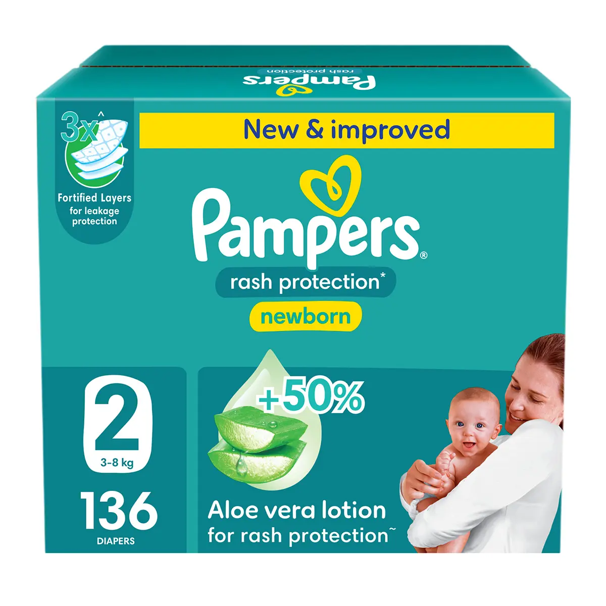 Pampers Rash Protection Taped Diapers Size 2 Aloe Vera Lotion 136 Diapers  - view 1