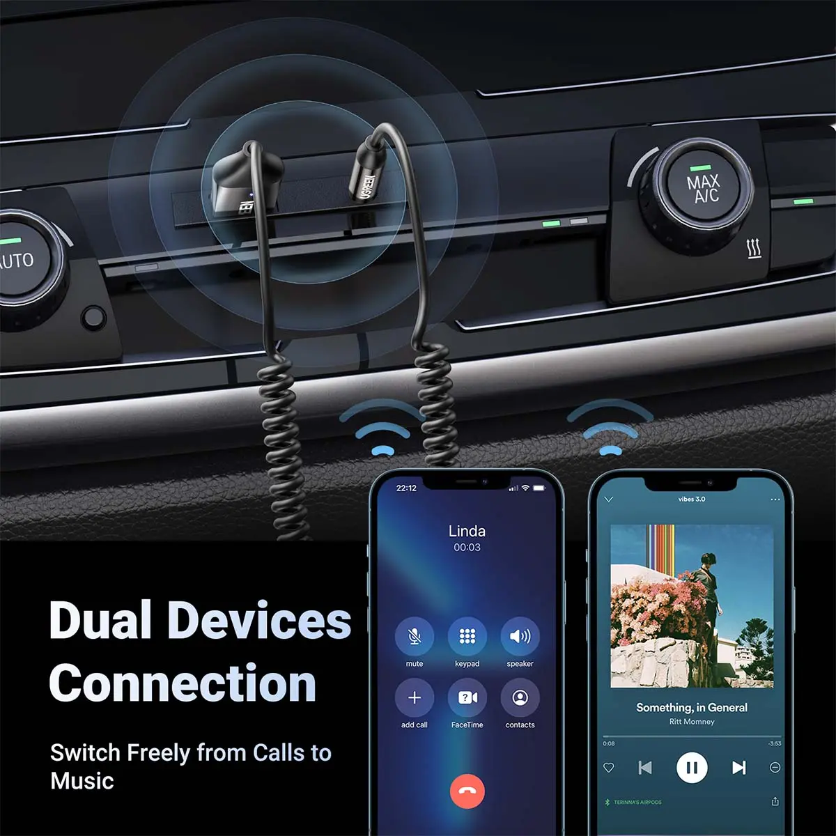 Ugreen Bluetooth Car Receiver Aux With Mic Gray - view 6