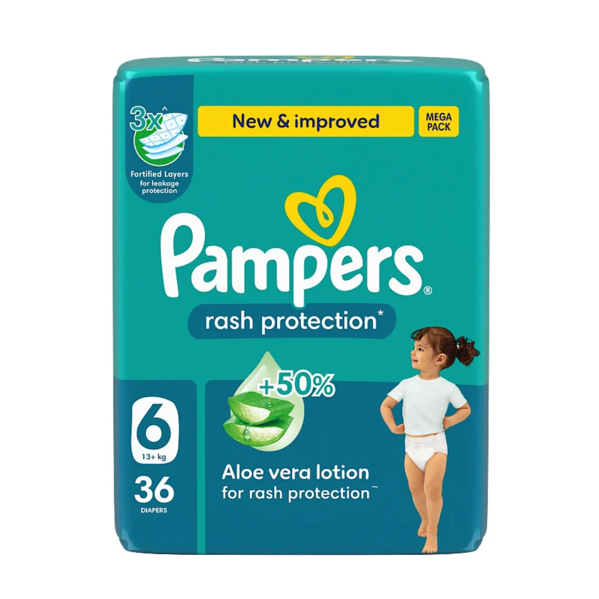 Pampers Diapers Rash Protection Taped Size 6 Aloe Vera Lotion 36 Diapers  - view 2