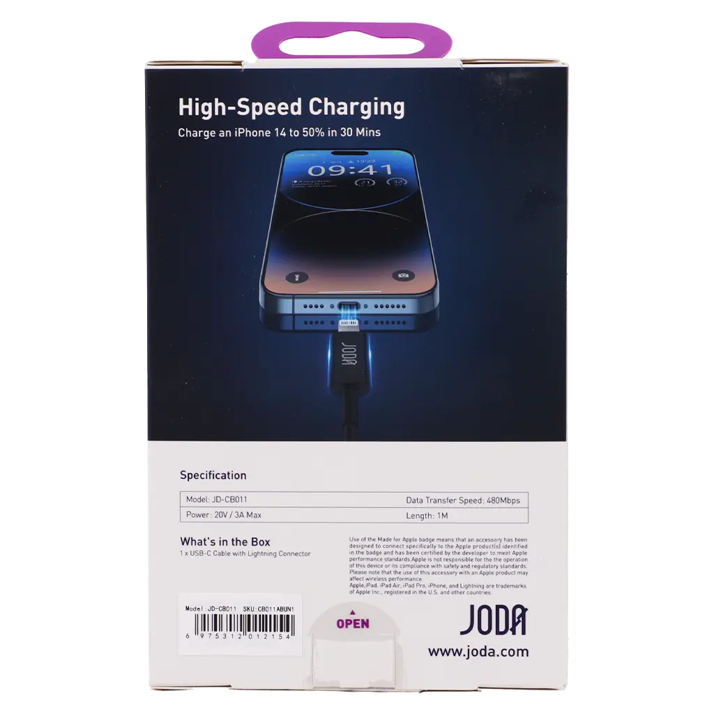 Joda Cable Tybe C to Lightning Black Color with PC Hard Head 1 M - view 4