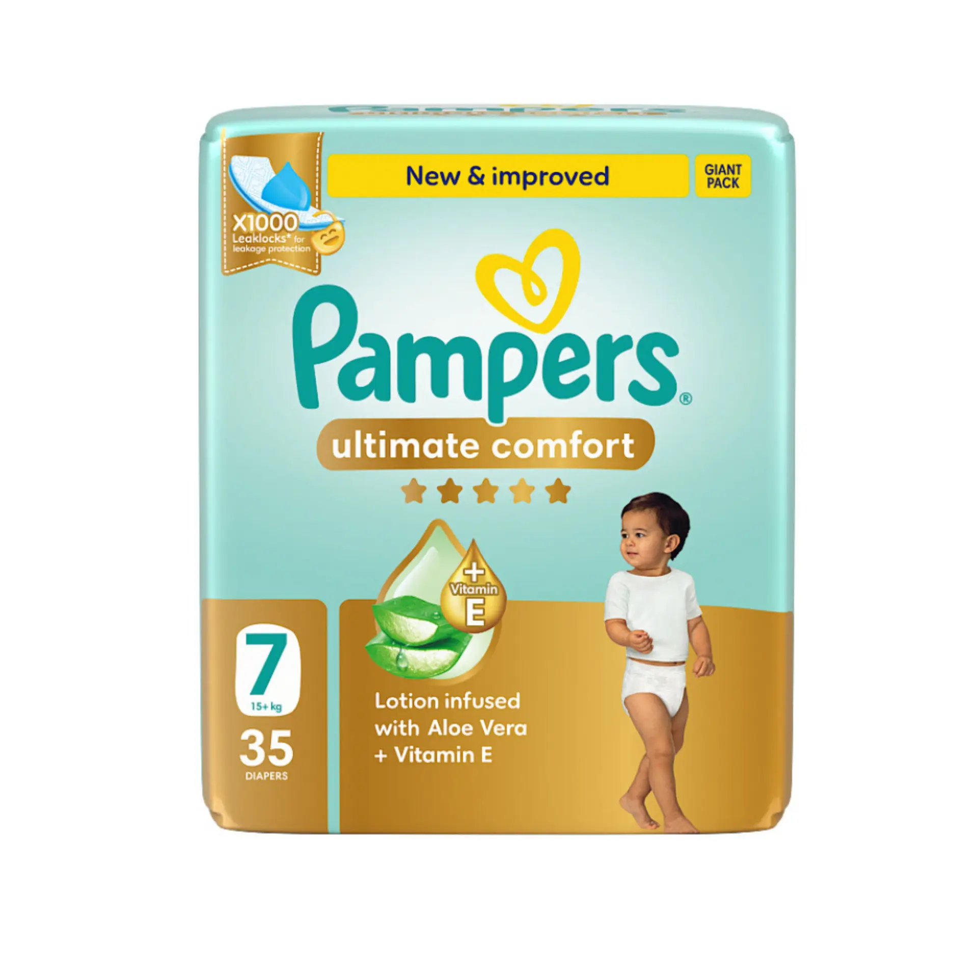 Pampers Diapers Ultimate Comfort Taped Size 7 Aloe Vera Lotion & Vitamin E 35 Diapers  - view 2