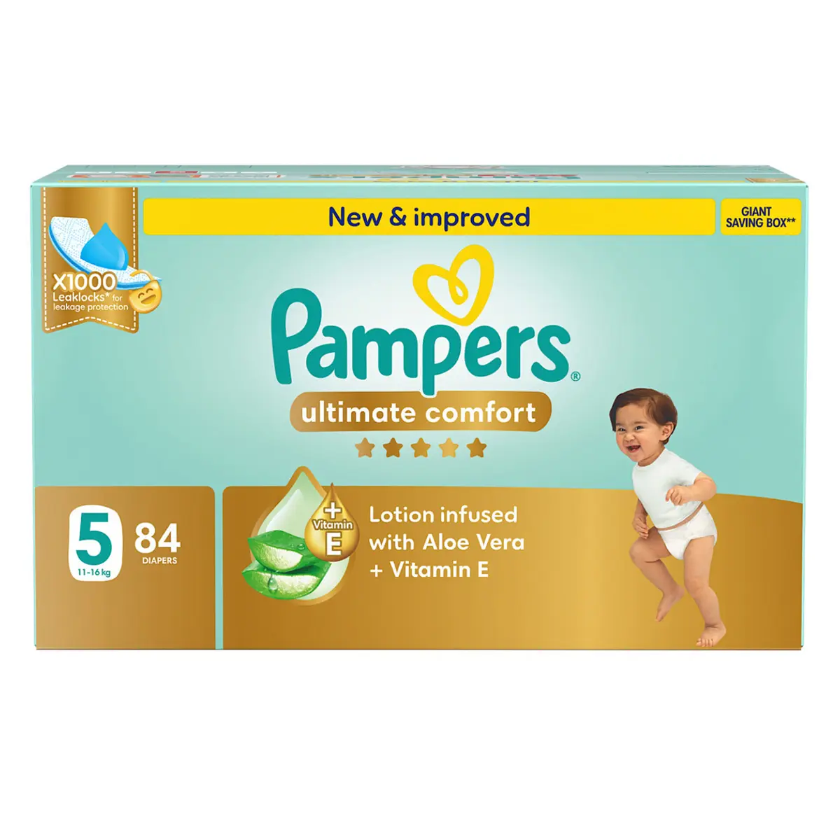 Pampers Diapers Ultimate Comfort Taped Size 5 Aloe Vera Lotion & Vitamin E 84 Diapers  - view 2