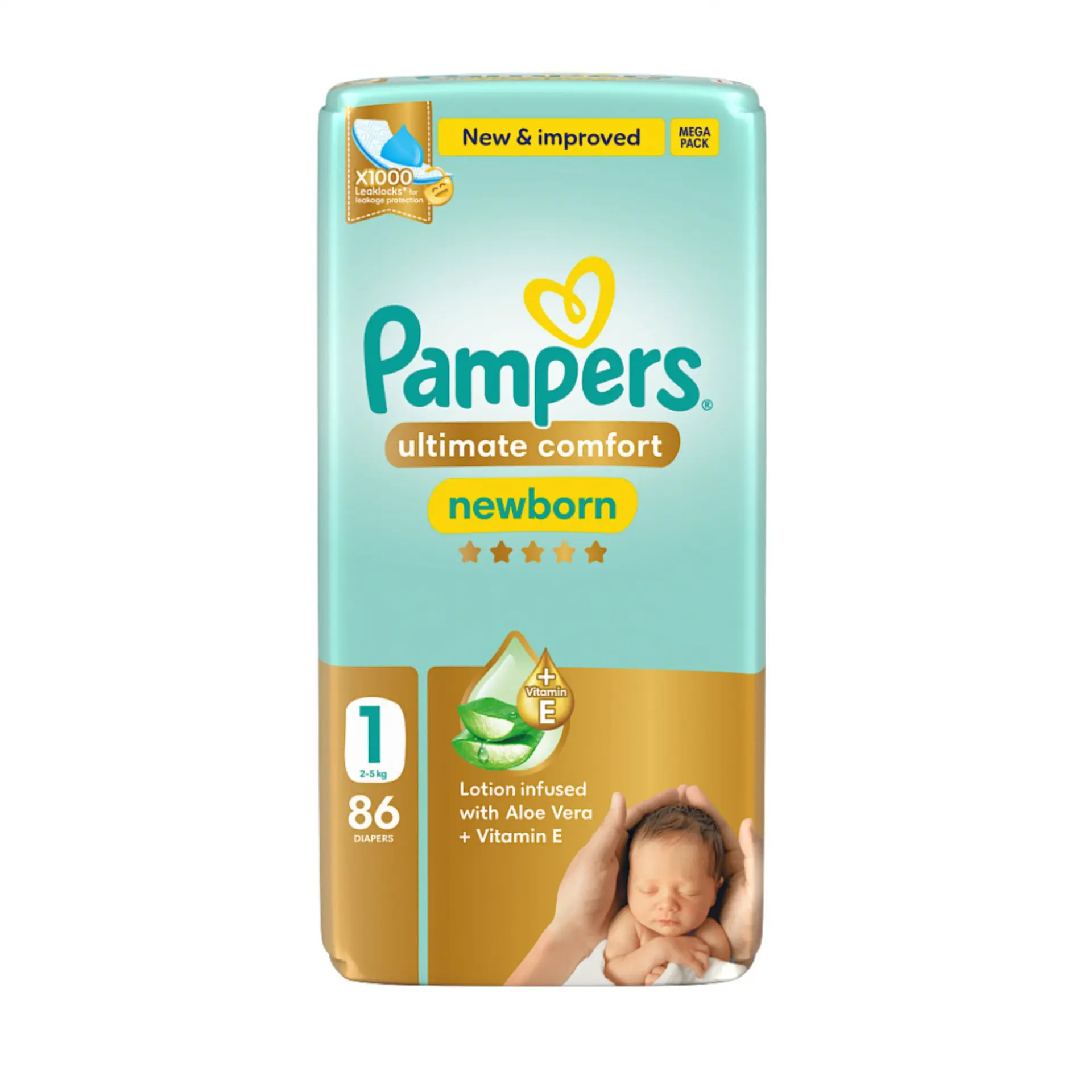 Pampers Diapers Ultimate Comfort Taped Size 1 Aloe Vera Lotion & Vitamin E 86 Diapers  - view 2