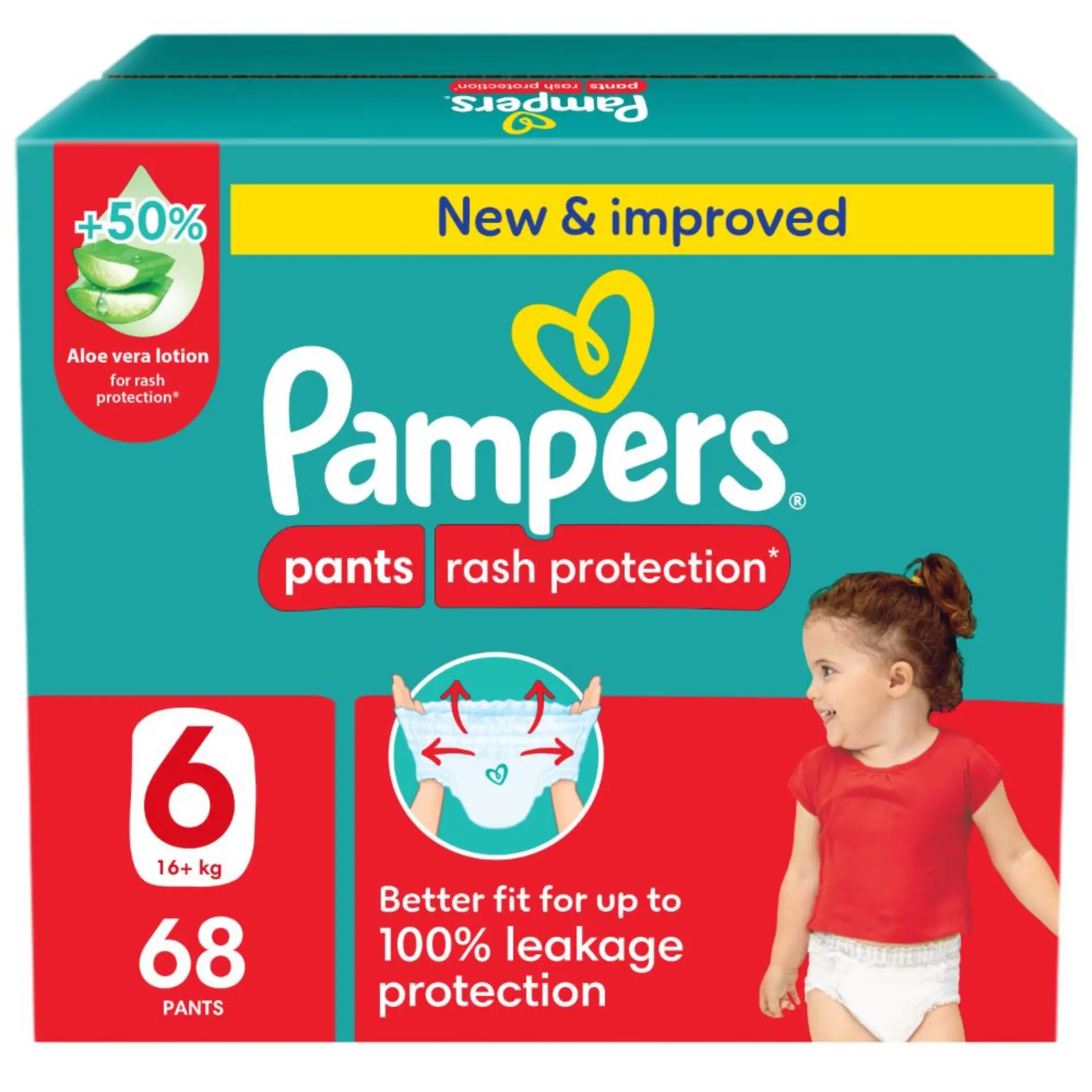 Pampers Diapers Rash Protection Pants Size 6 Aloe Vera Lotion 68 Pants  - view 1
