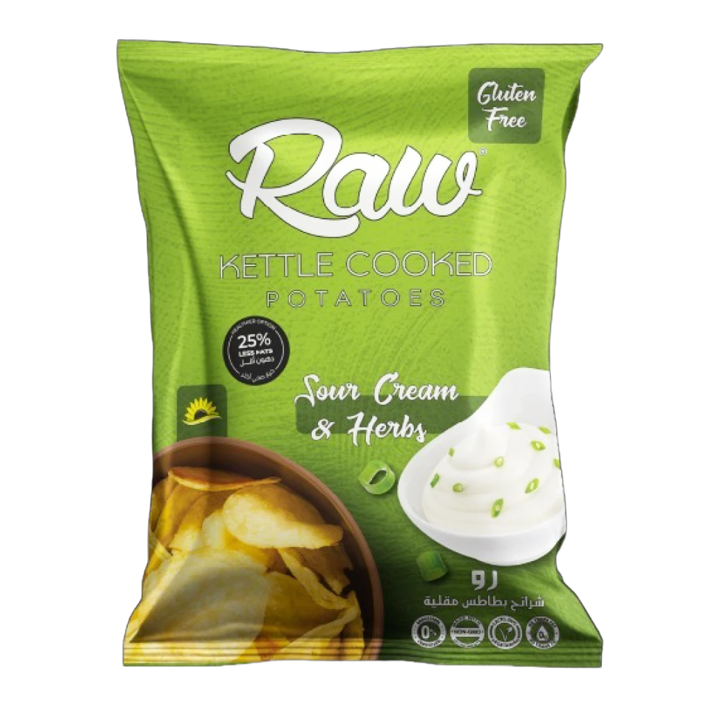 Raw Kettle Cooked Potato Chips With Sour Cream and Herbs Gluten Free 60 gm