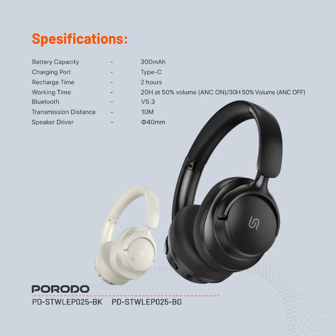 Porodo Soundtec Hybrid ANC Headphone Black - view 3