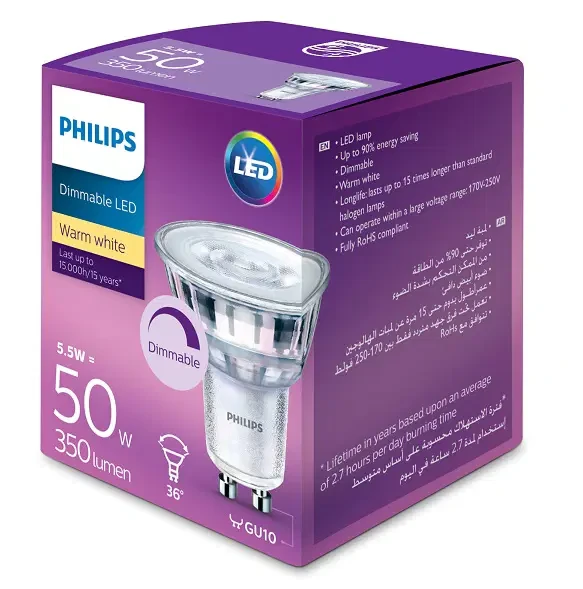 Philips Durable Led 4.6-GU10-CCT 3000K