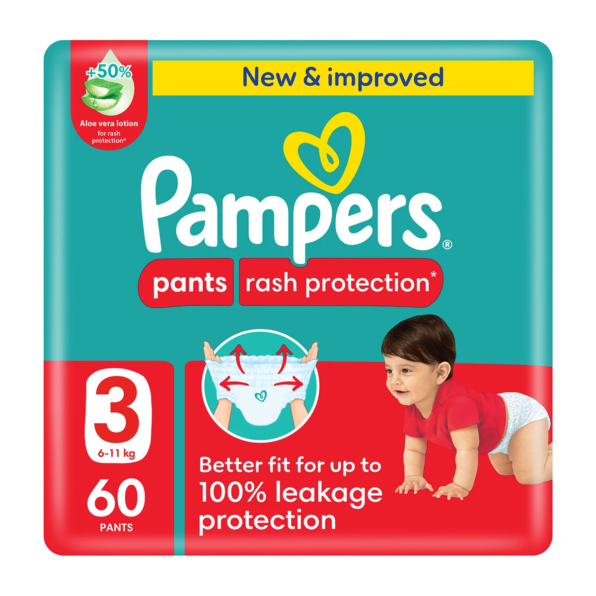 Pampers Rash Protection Pants Diapers Size 3 Aloe Vera Lotion 60 Pants 
