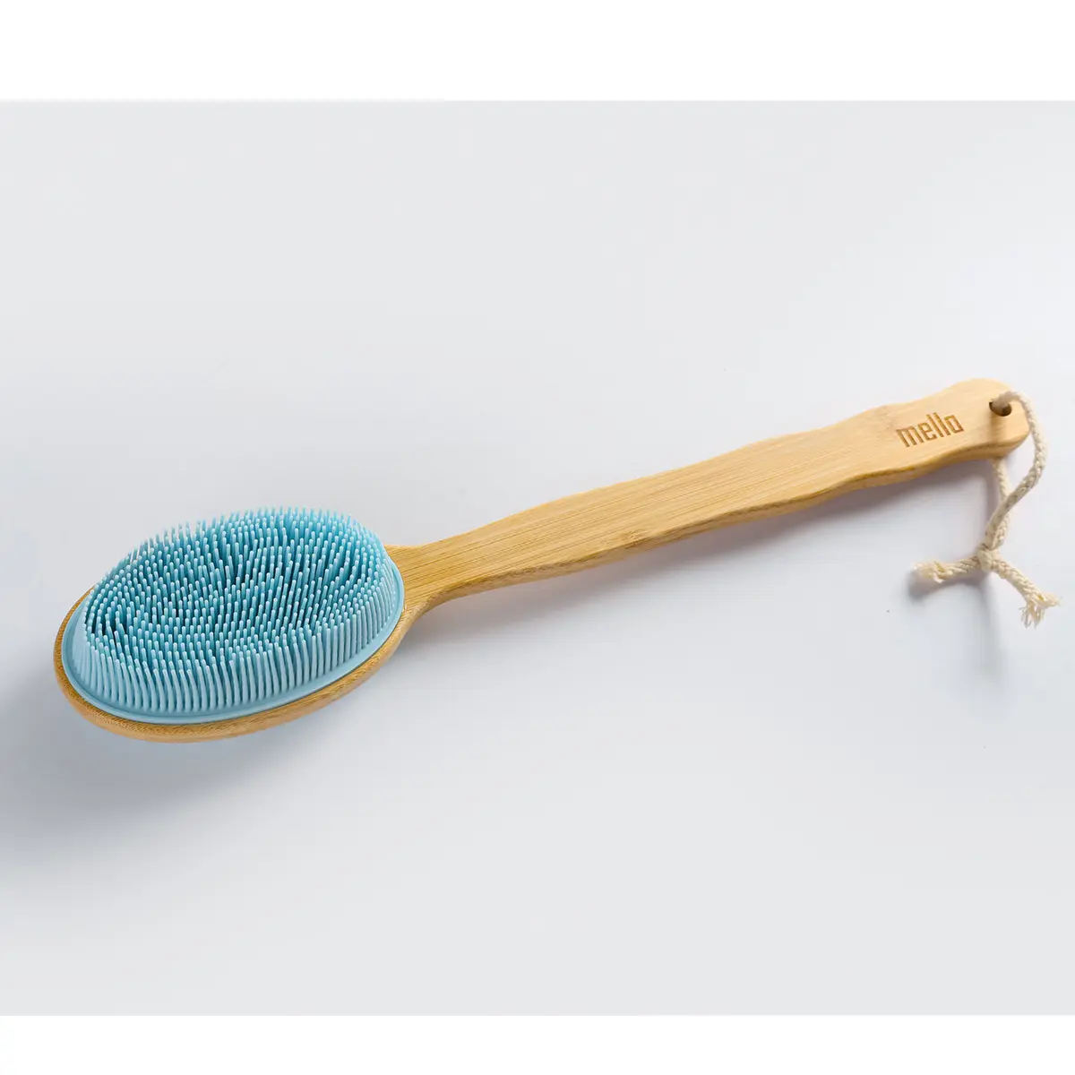 Mella 2-In-1 Pure Silicone Body Exfoliation Brush With Long Wooden Handle Blue - view 6