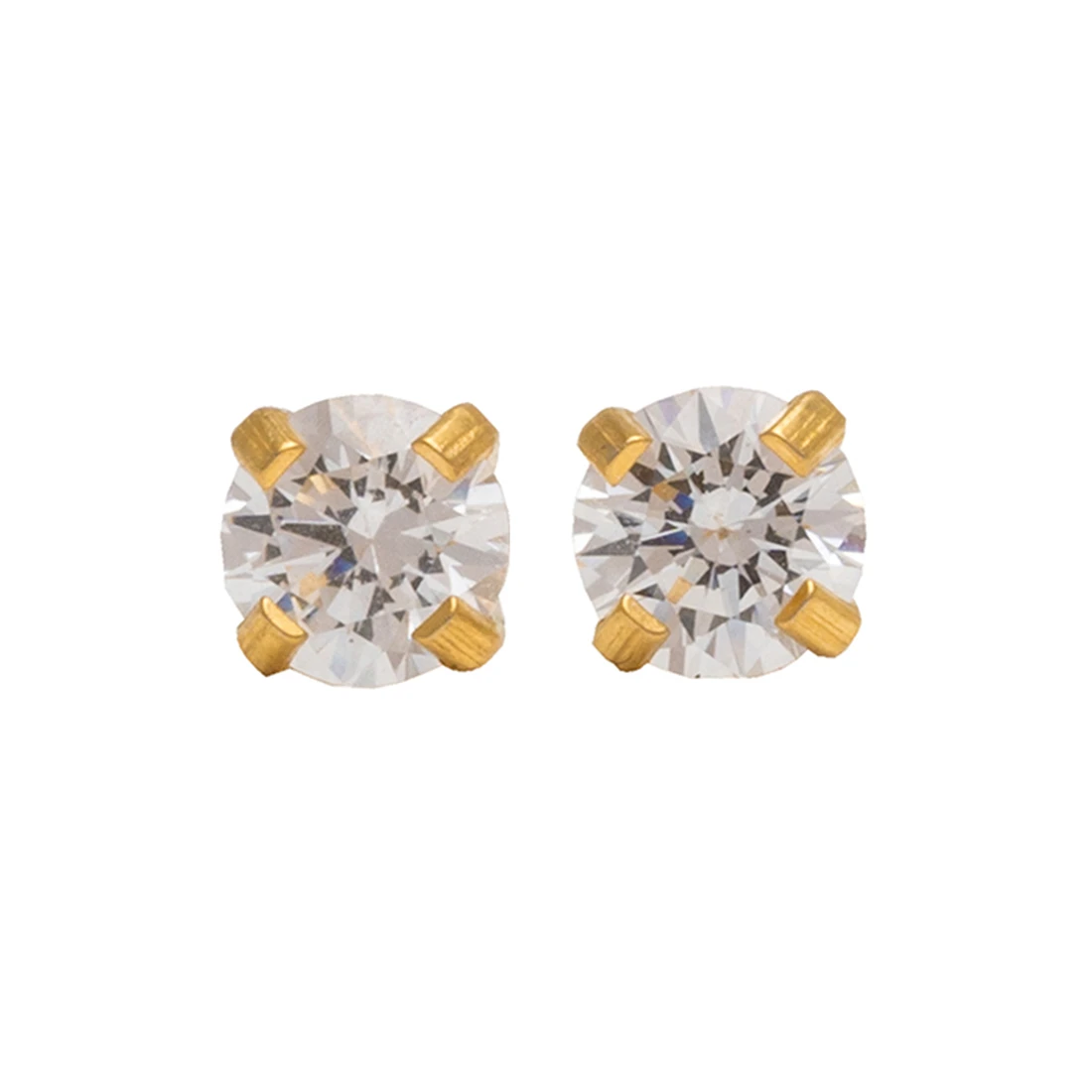 Studex Gold Plated 4mm Cubic Zirconia/Pr- Earrings For Sensitive Ears