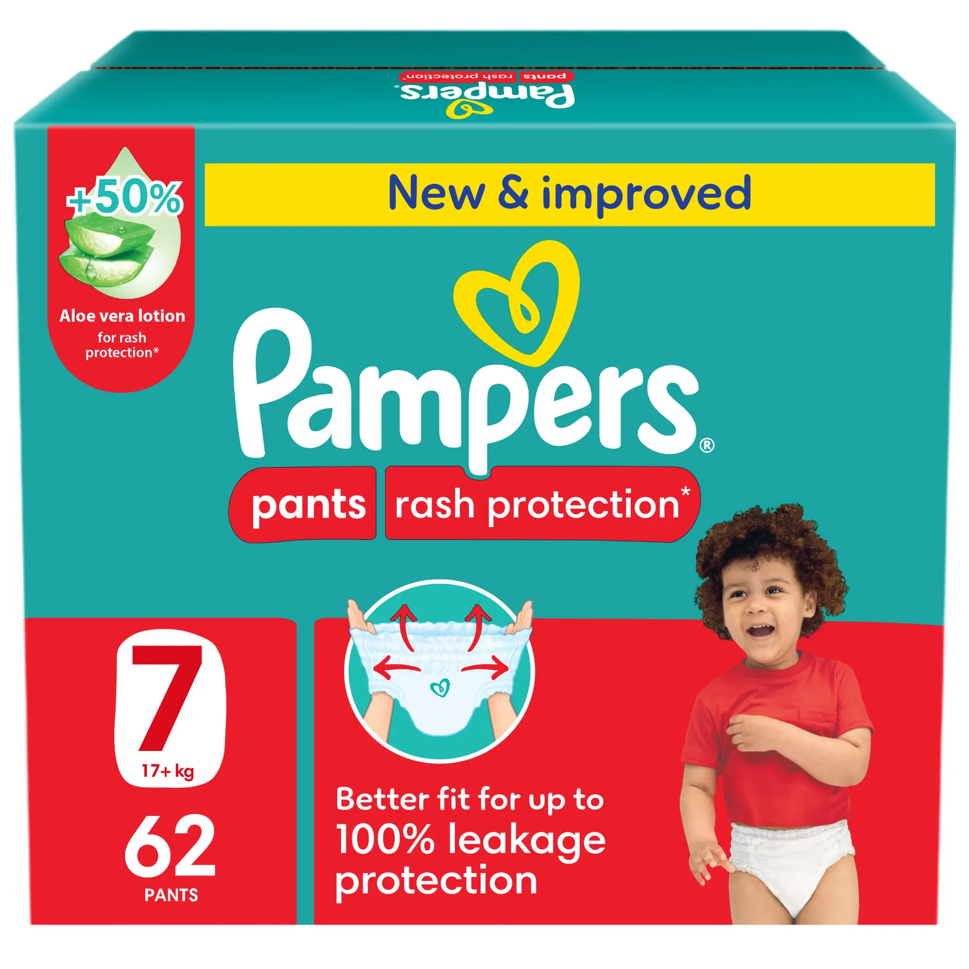 Pampers Diapers Rash Protection Pants Size 7 Aloe Vera Lotion 62 Pants  - view 1