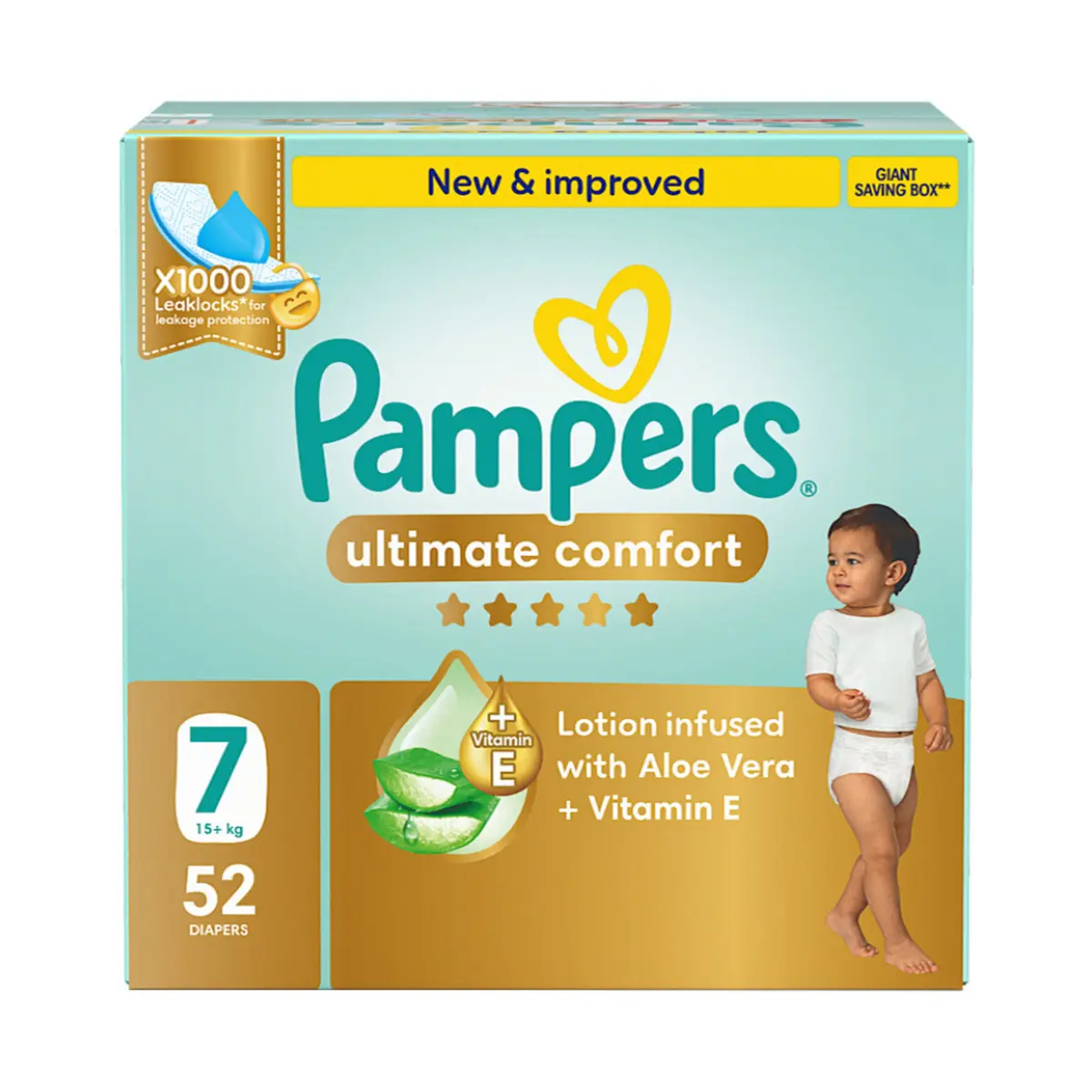 Pampers Diapers Ultimate Comfort Taped Size 7 Aloe Vera Lotion & Vitamin E 52 Diapers  - view 2