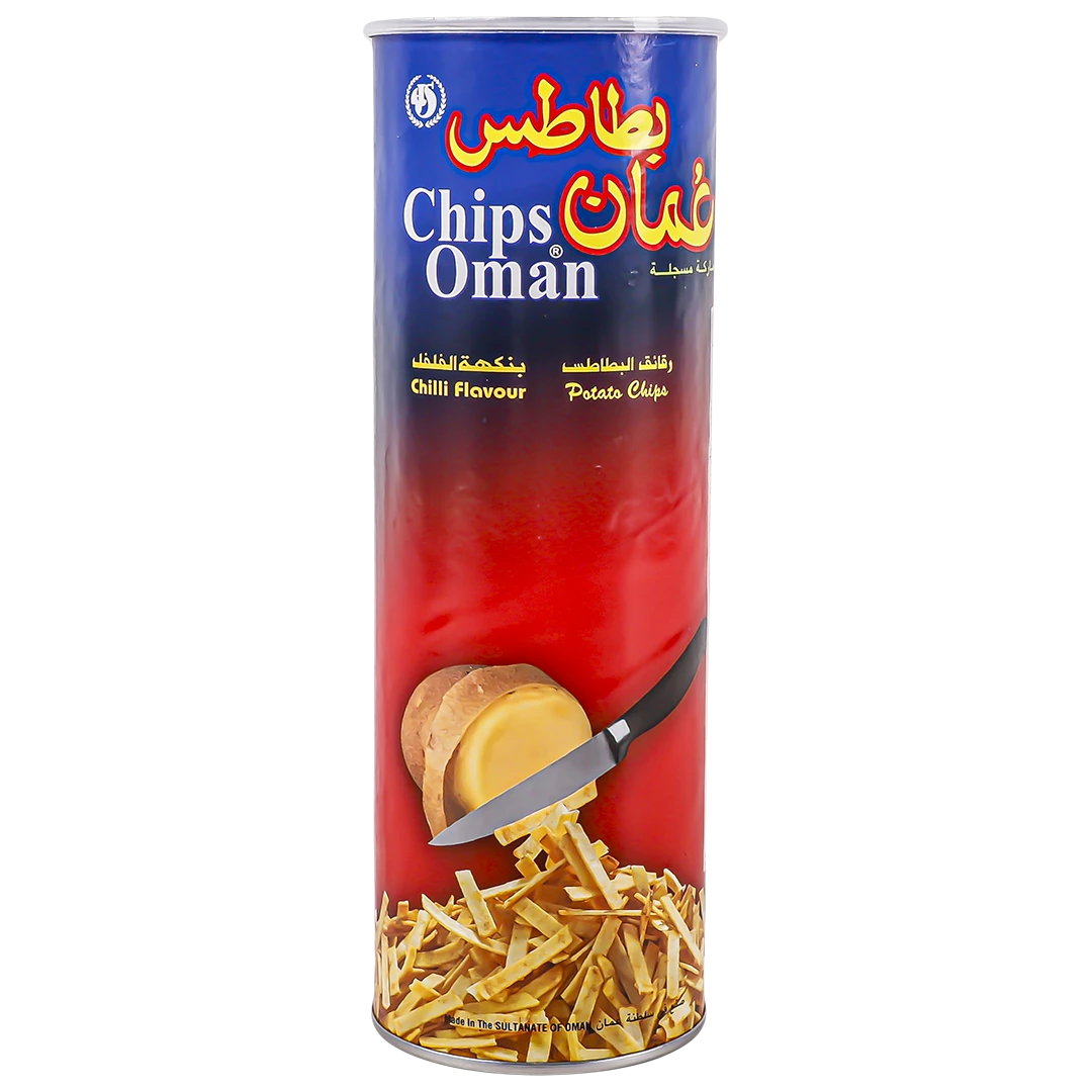 Oman Potato Chips in Tins Chilli Flavour 137 gm
