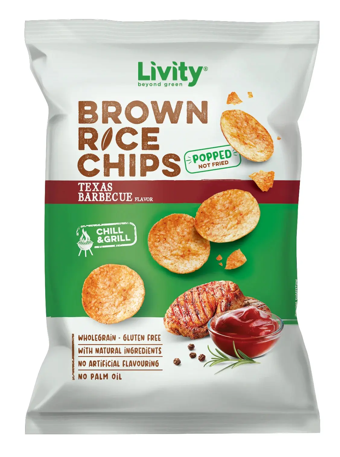 Livity Wholegrain Brown Rice Chips Livity Texas Bbq 60 gm - view 1