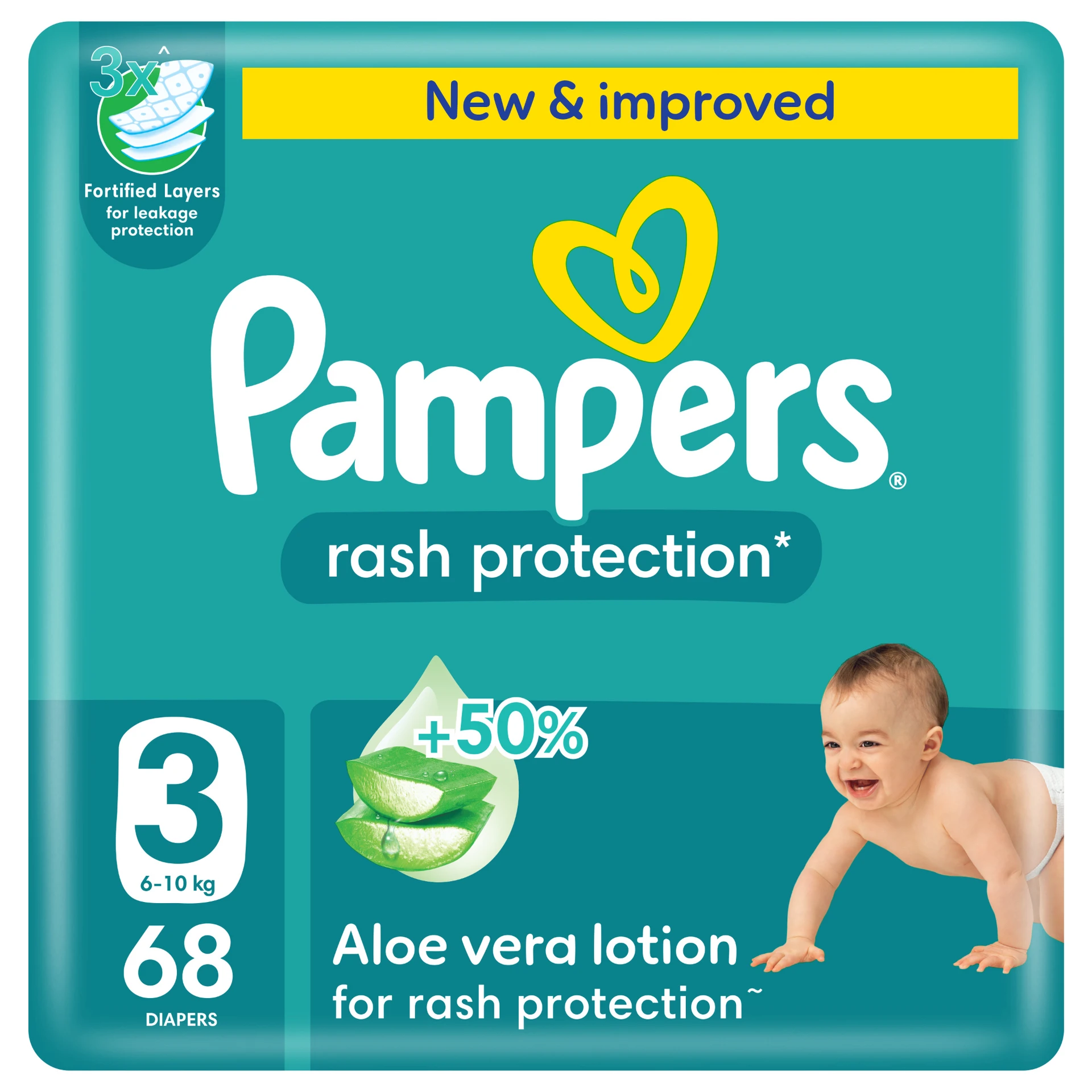 Pampers Diapers Rash Protection Taped Size 3 Aloe Vera Lotion 68 Diapers 