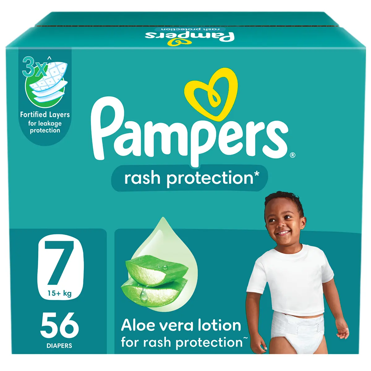 Pampers Diapers Rash Protection Taped Size 7 Aloe Vera Lotion 56 Diapers  - view 1
