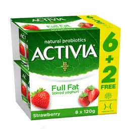 Activia Strawberry Yoghurt Full Fat 120 g 6+2 free