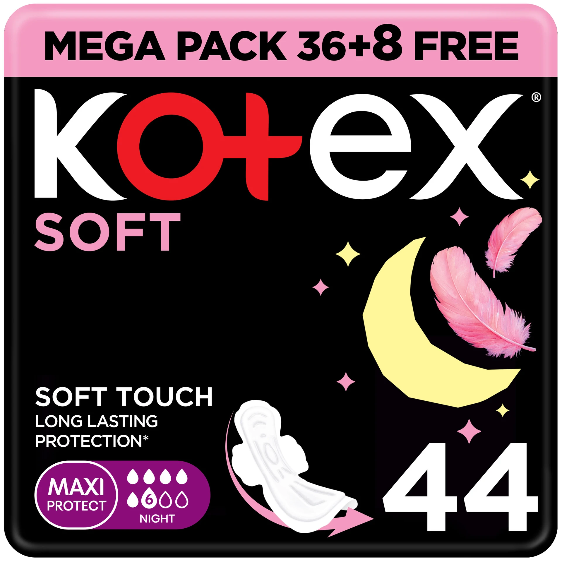 Kotex Maxi Soft Sanitary Pad with Wings Night 36+8 Pads