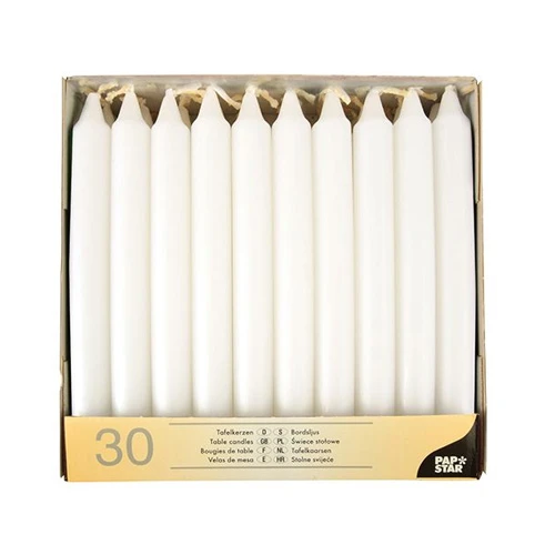 Papstar Table Candles White 30 Pieces