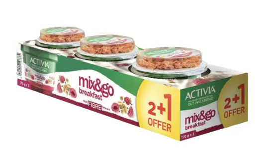 Activia Yoghurt Mix & Go Breakfast Raspberry Chia Granola 170Gm 2+1Free - view 1