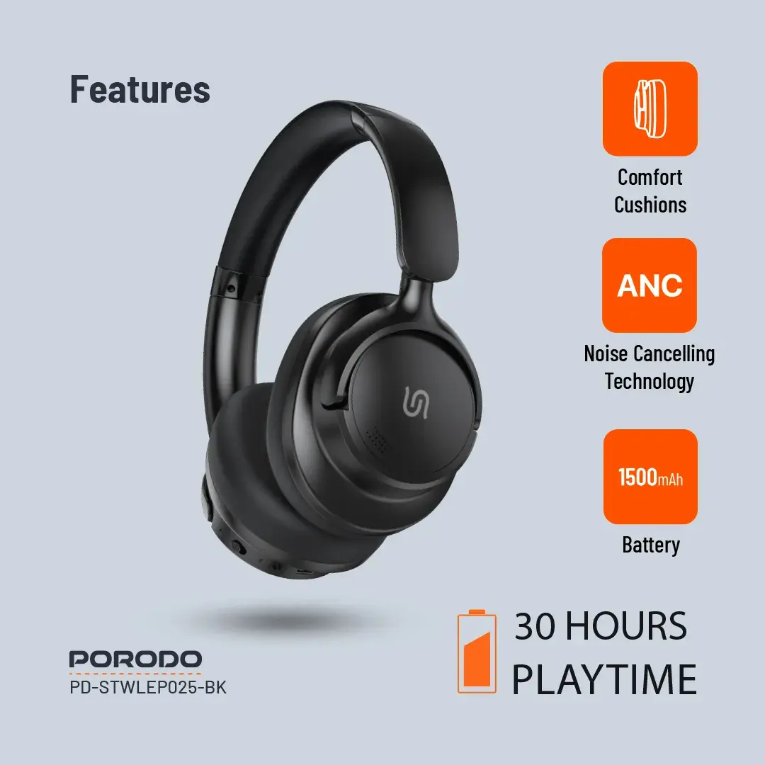 Porodo Soundtec Hybrid ANC Headphone Black - view 2