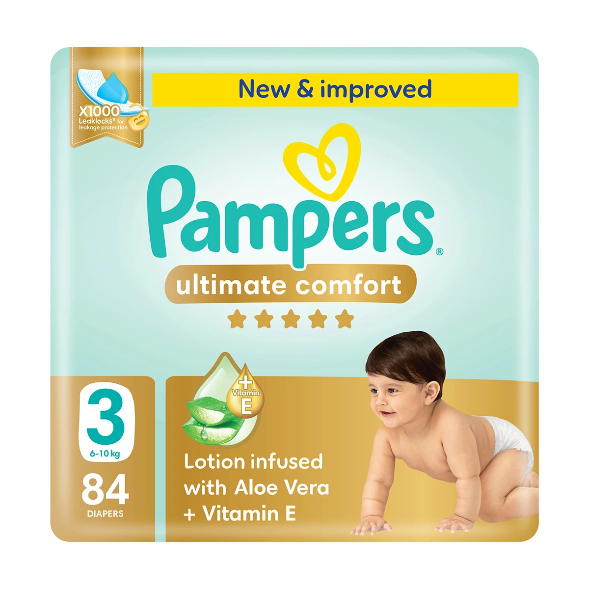 Pampers Diapers Ultimate Comfort Taped Size 3 Aloe Vera Lotion & Vitamin E 84 Diapers 