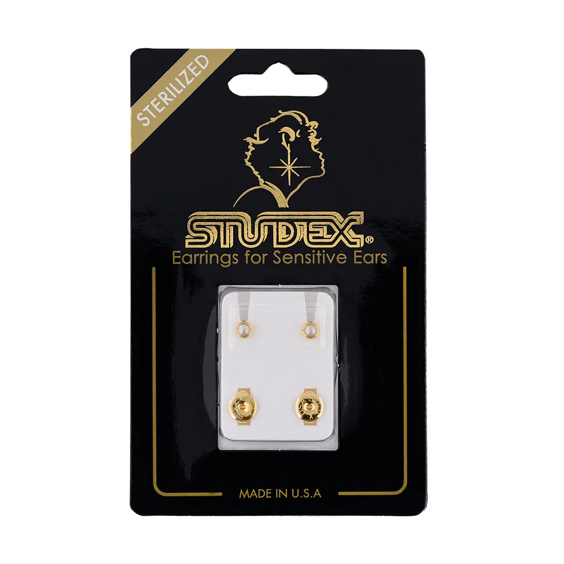 Studex Gold Plated Reg White Pearl Card /Pr- Earrings For Sensitive Ears - view 5