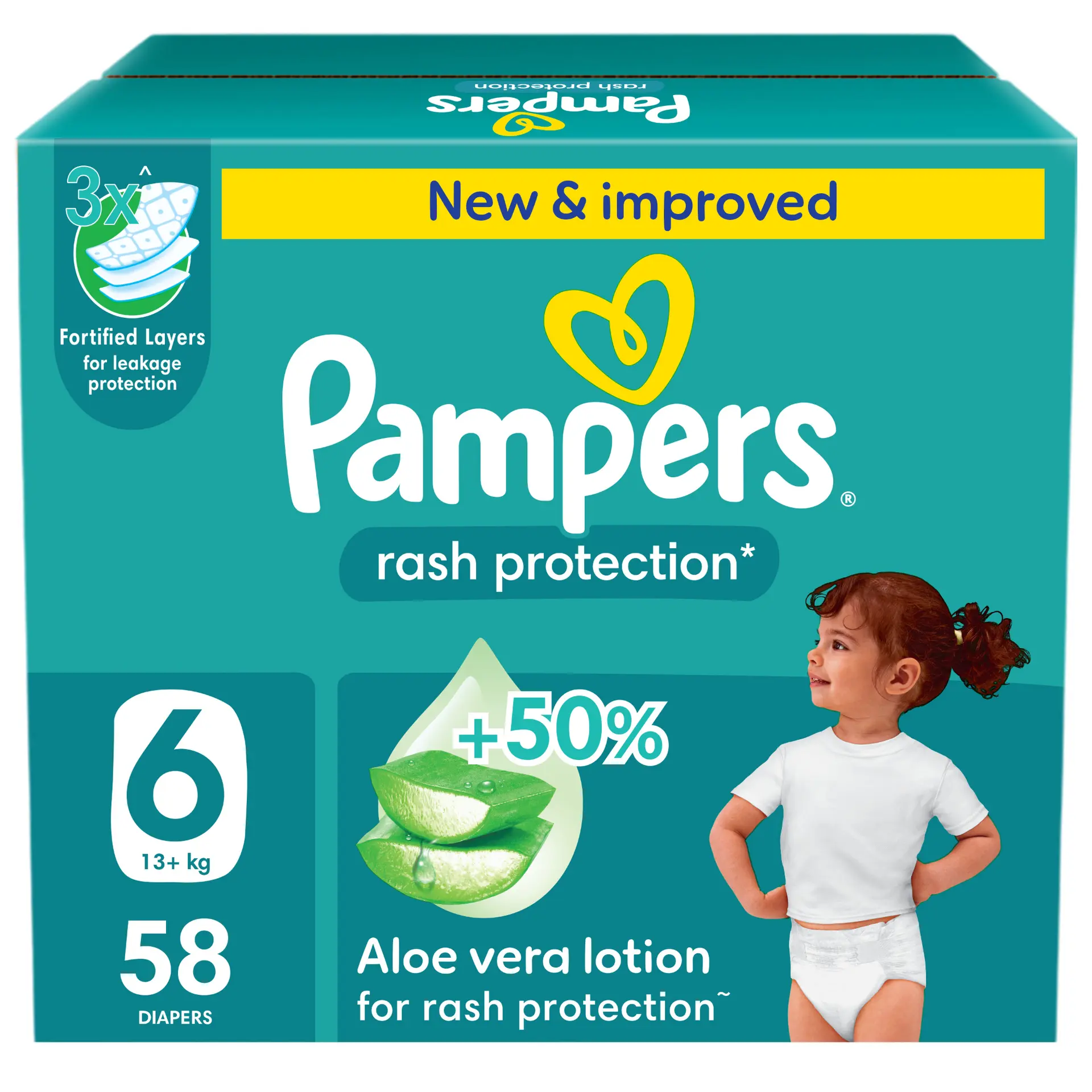 Pampers Diapers Rash Protection Taped Size 6 Aloe Vera Lotion 58 Diapers  - view 1